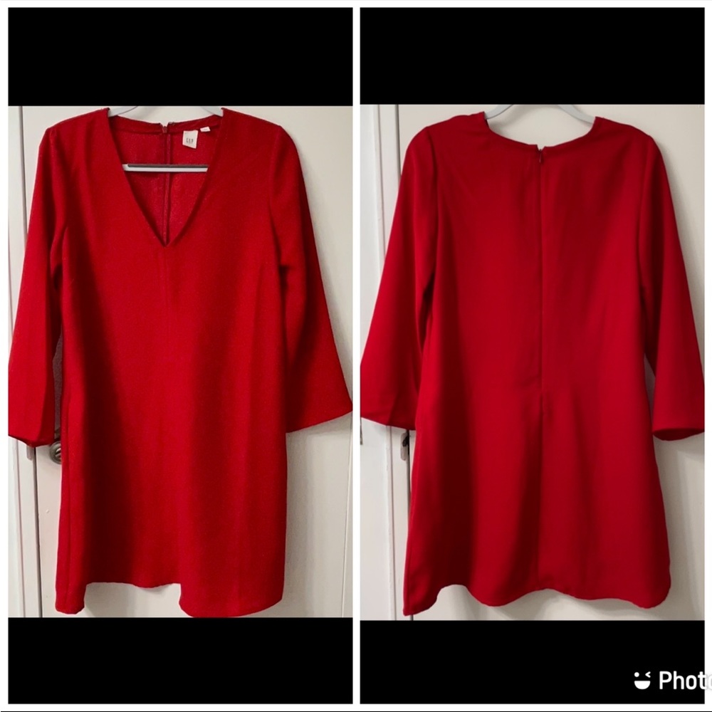 GAP Women’s Red Sunset V-Neck 3/4 Length Sleeve Pockets Swing Dress. Size S